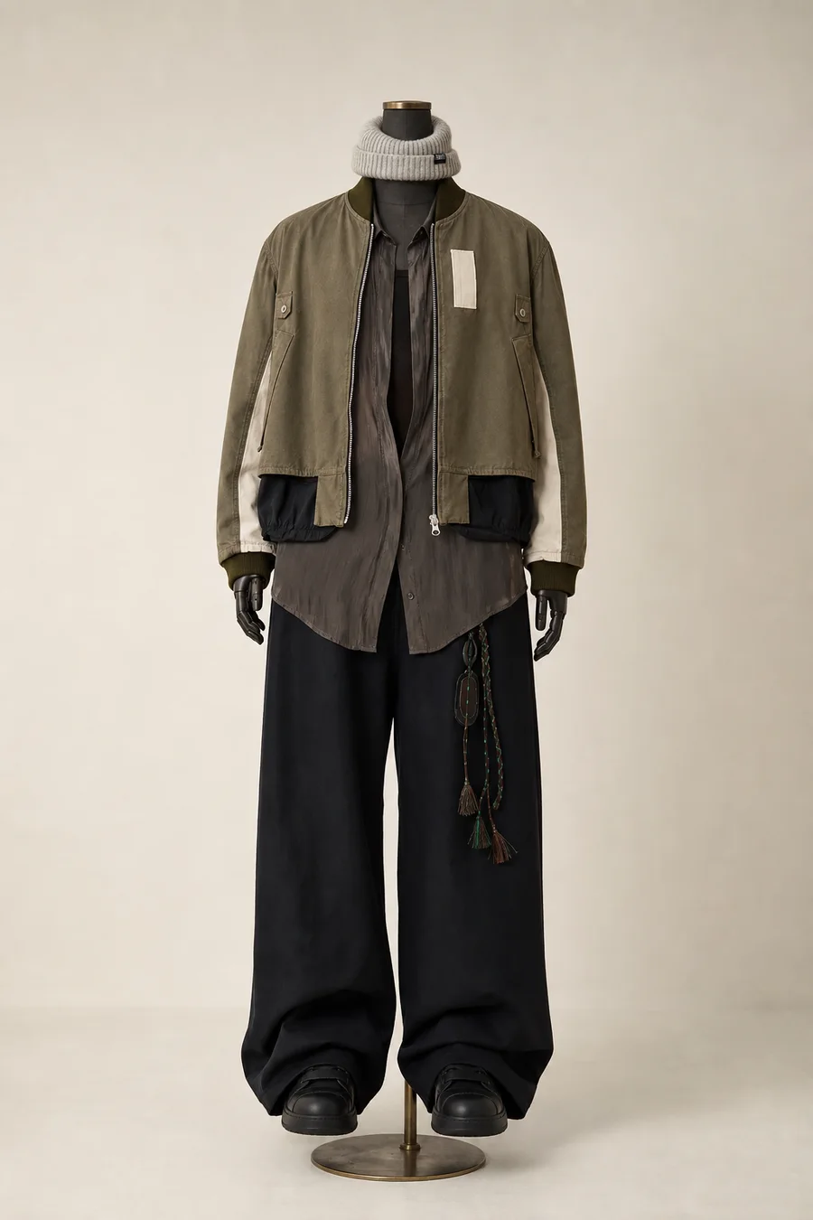 Army over charcoal on a mannequin
