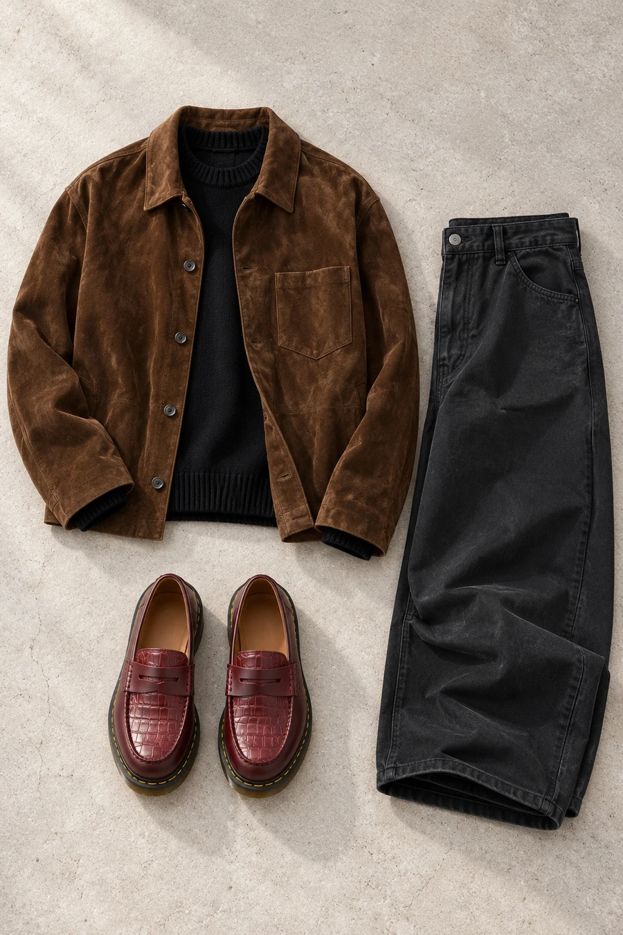 The pieces of Brown leather on an early SoHo morning