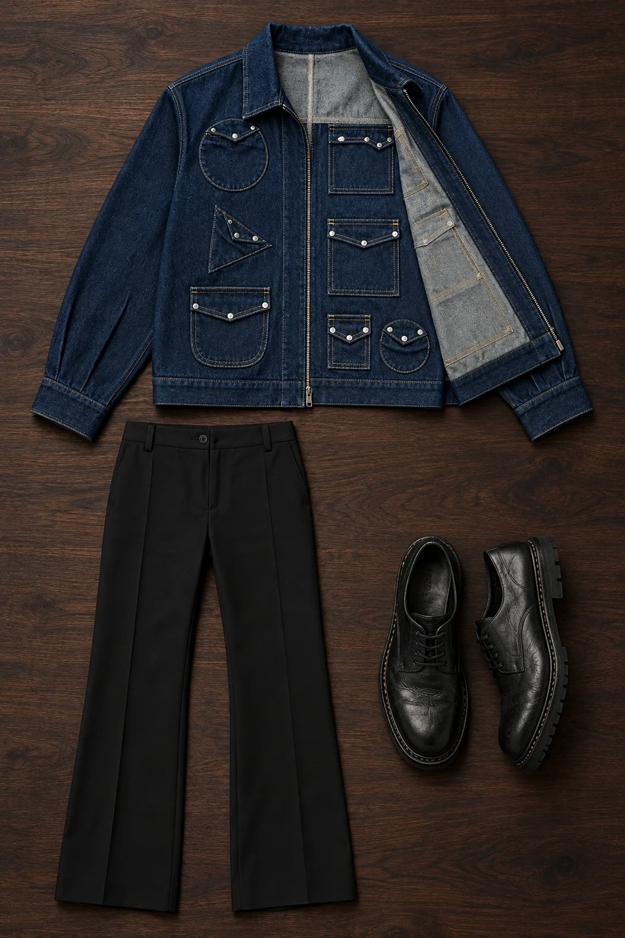 Glass Cypress, Avavav, Guidi pieces arranged on a Toronto outfit board.