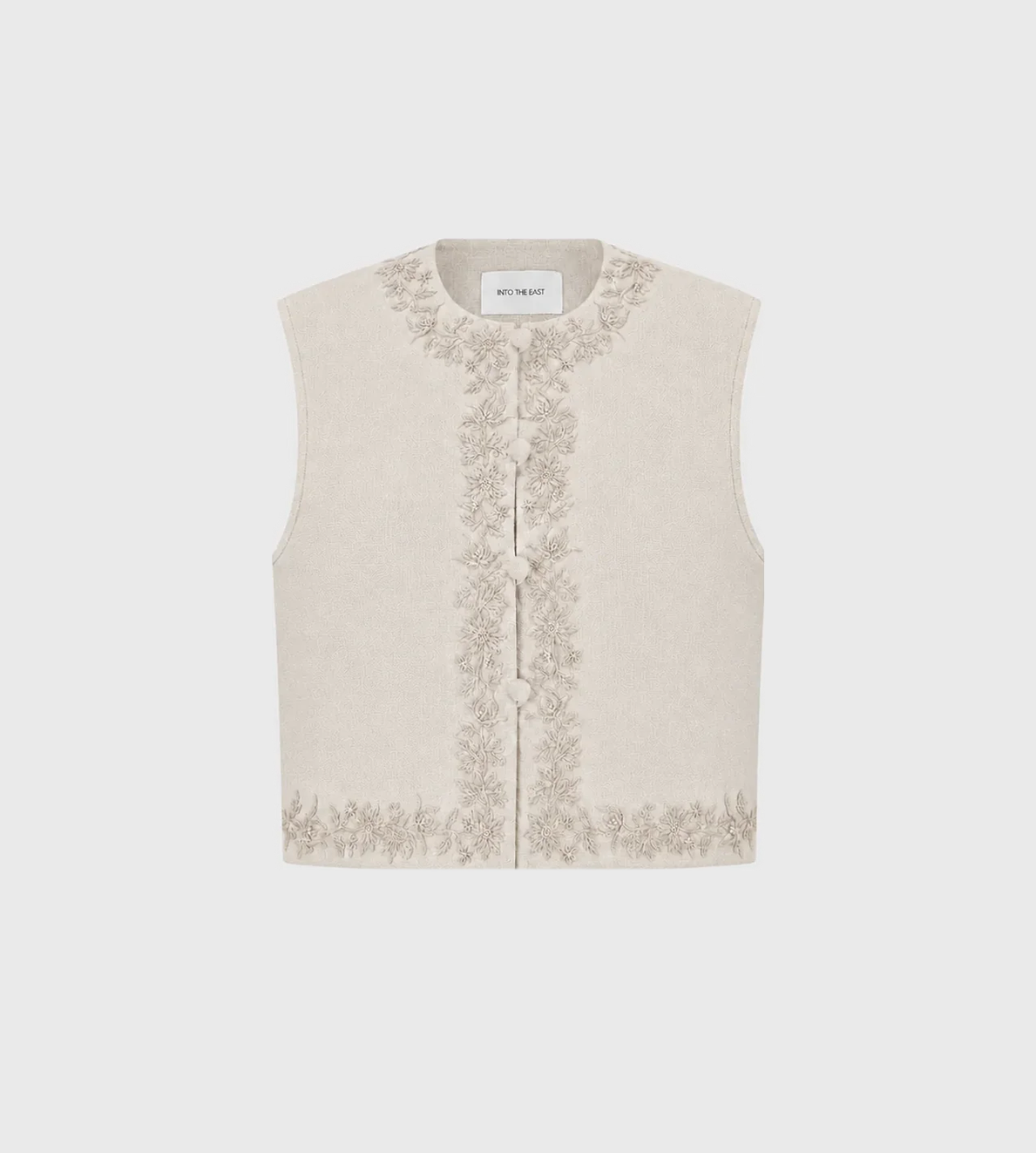 INTO THE EAST Linen Embroidered Vest Beige at WDLT117, Toronto