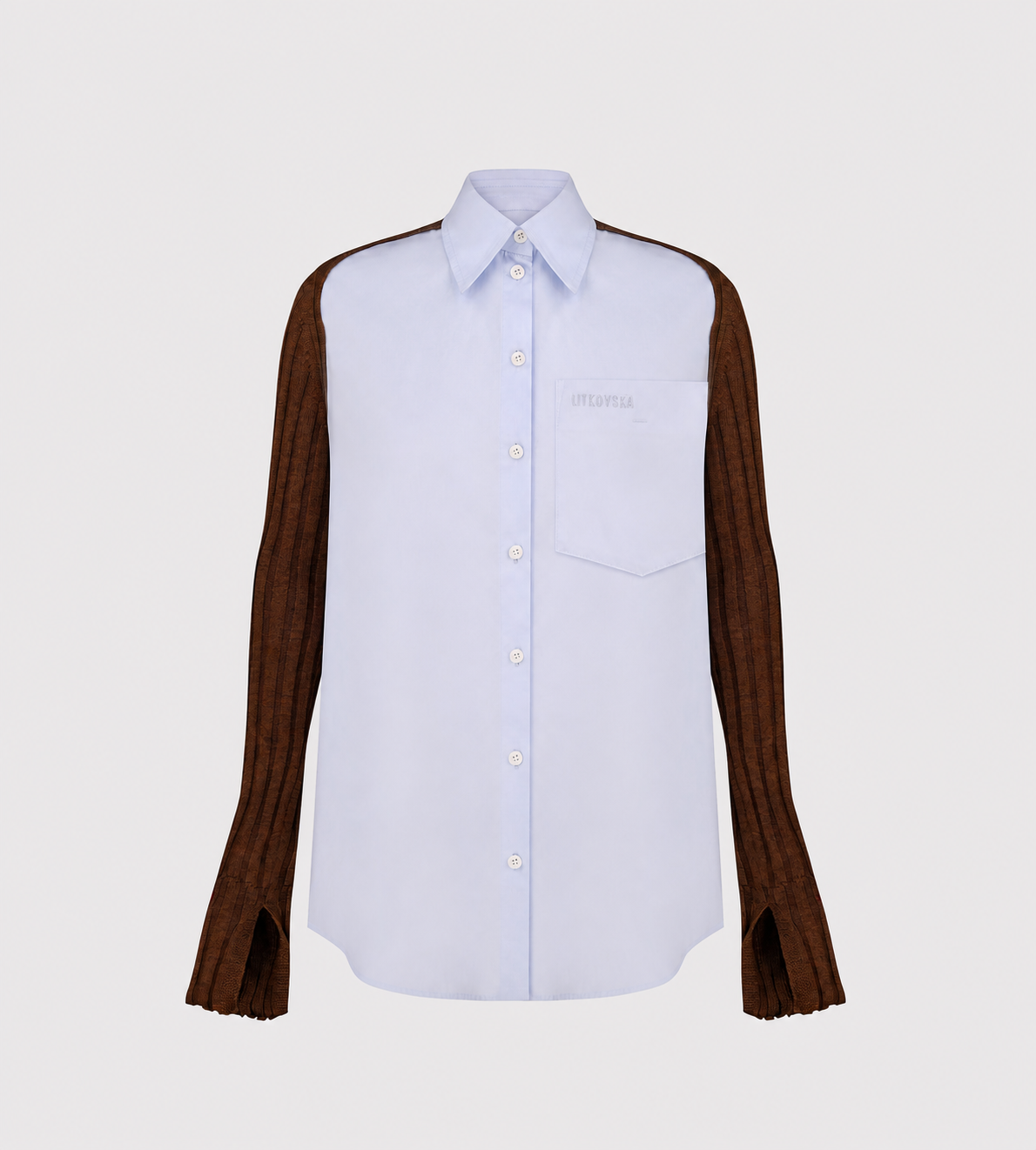 Litkovska Shirt With Ribbed-Knit Sleeves Blue/Brown at WDLT117, Toronto