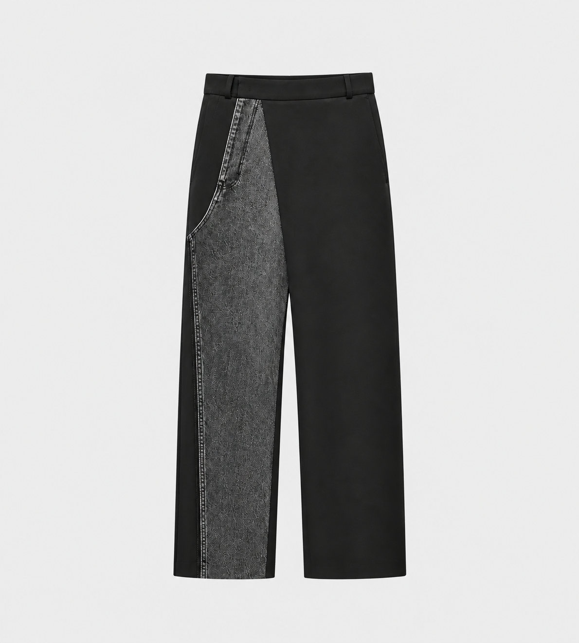 Litkovska Deconstructed Offset-Zip Pants With Denim Panel Blk/Grey at WDLT117, Toronto